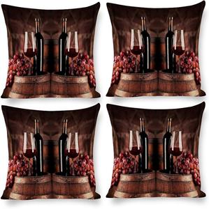 Kazynee Комплект постельного белья из 4 декоративных наволочек с виноградной тематикой в деревенском стиле