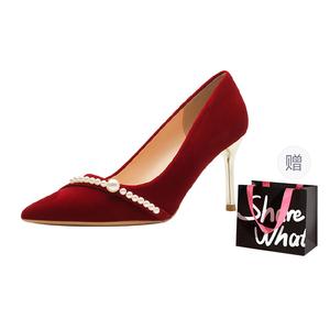 BIGTREE Стройные каблуки на высоком каблуке женские красные красные с сумкой для покупок, цвет Red+Shopping Bag