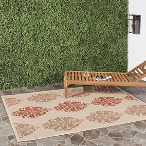 Ковер SAFAVIEH, 275 x 366 см, Washable Rug Outdoor Courtyard Collection - Natural & Red, не линяет и легко чистится, идеален для патио, заднего двора, прихожей (CY2720-3701)