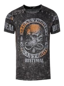 Футболка с выцветшим рисунком, боковыми пуговицами и принтом черепа в антрацитовом цвете Rusty Neal