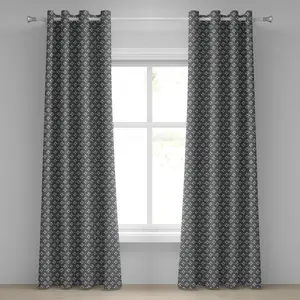 Штора на люверсах ABAKUHAUS для детского сада, декоративная, с рисунком в виде каракулей, точек, спирали, абстрактные узоры, 280 см x 260 см, серо-бело-горчичная расцветка Abakuhaus