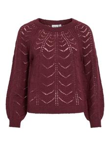 Элегантный свитер с игривым узором вязки и круглым вырезом. Цвет бордо. Vila