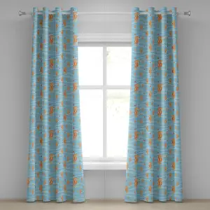 Штора на люверсах ABAKUHAUS с изображением животных, пузырящейся на поверхности воды, с морскими коньками и морскими звездами на тропическом побережье, декоративная, двухпанельная, 280 см x 175 см, цвет: оранжево-синий Abakuhaus