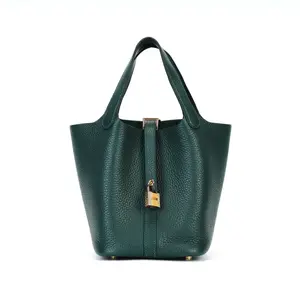 HERMES Пикотин Лок Клеменс Бычья кожа Сумма-корзинка Сумма-ведерко Женская сумка 18 6О Кипарисовый зеленый