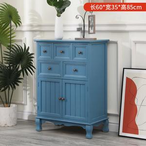 Yu Senyi Комод для гостиной из массива дерева в винтажном стиле, с дверцами, серо-голубой, полностью собранный комплект