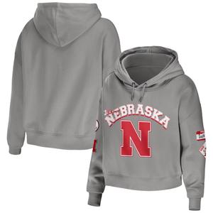 Женская одежда WEAR by Erin Andrews Серый укороченный пуловер с капюшоном Nebraska Huskers, смешанная техника