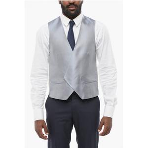 Вышитый шелковый двубортный жилет с прорезными карманами Corneliani, Light Blue
