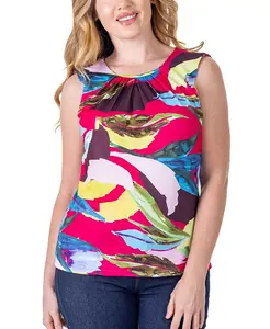 Топ без рукавов с принтом, плиссировкой, круглым вырезом и застежкой на спине 24seven Comfort Apparel, мультиколор