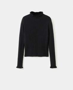 Женский ребристый свитер с фестончатым краем MANGO, Black