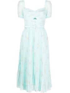 Self-Portrait шифоновое платье миди с цветочным принтом, синий