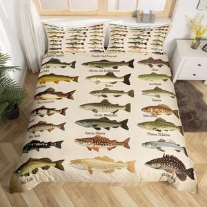 Erosebridal Комплект постельного белья Pike Fish с морским принтом для детей в стиле океана и навигации, Reed Green