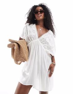 Пляжное кружевное мини-платье Miss Selfridge кремового цвета