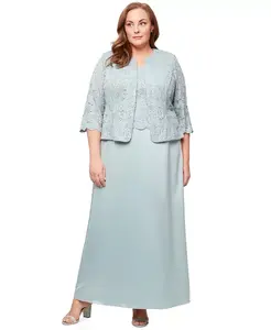 Платье с кружевом и жакетом больших размеров Alex Evenings, зеленый