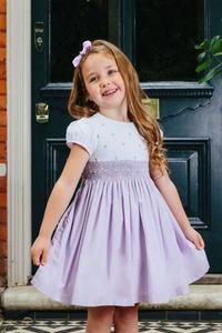 Хлопковое платье розового цвета с рюшами Trotters London, фиолетовый