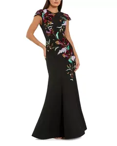 Платье-Русалка из крепа с цветочной вышивкой Mac Duggal, черный