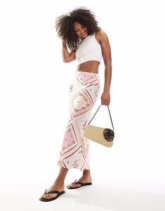 Юбка миди New Look с косой вязкой и розовым цветочным узором