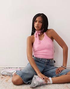 COLLUSION трикотажный пушистый топ с завязками спереди