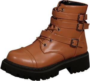 Женские зимние сапоги с меховой подкладкой, водонепроницаемые, ретро, противоскользящие, на платформе, с шнуровкой, боевые ботинки до щиколотки для походов Generic, Yellow