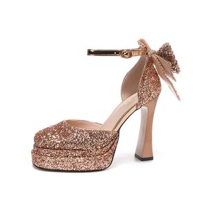 WEISHIBANGWEI Женские туфли на платформе с массивным каблуком шампань, цвет Champagne