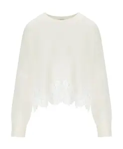 Ангорский свитер с вышивкой и кружевом Twinset, белый