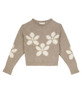 Свитер из ламе с цветочным узором Monnalisa, бежевый