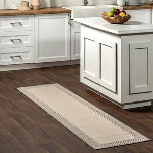 nuLOOM ковер 61 x 244 см для улицы, повседневный дизайн с полосатым бордюром, устойчивый к пятнам, очень прочный, для патио, балкона, спальни, гостиной, столовой, ванной, light grey