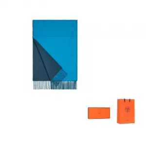 HERMES Вязаный шарф мужской небесно-голубой морской синий, Sky Blue Marine Blue