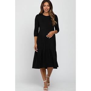 Платье-Миди для беременных с многослойным ребристым верхом и рукавами 3/4 Pinkblush, Black