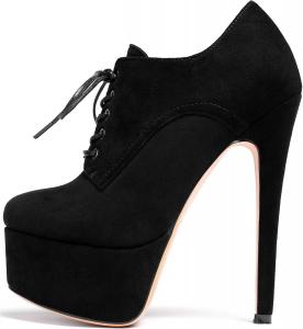 Женские ботильоны SAMMITOP с круглым носком, на шнуровке, с платформой и высокими каблуками, для вечеринок и платьев, Black Suede