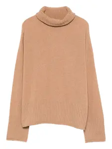 Джемпер в рубчик с высоким воротником Aragona, коричневый