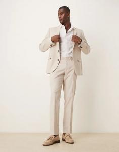 Узкие льняные брюки ASOS DESIGN цвета «камень»