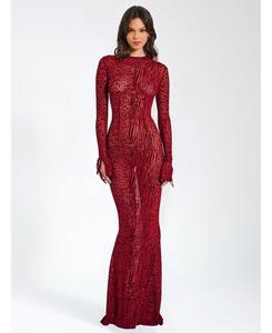 Женское макси-платье Waylynn с бархатной отделкой и сетчатой спинкой Miss Circle, Burgundy