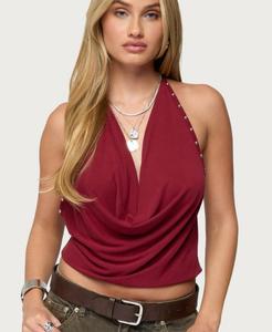 Женский топ-халтер с воротником-халтером Irina Stud Edikted, Burgundy