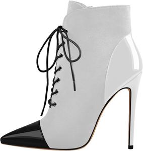 Женские ботильоны на шпильке с зауженным носком, шнуровкой и боковой молнией Onlymakerheels, Black White
