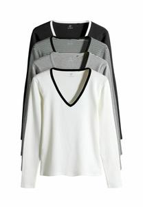 Топ THE SET REGULAR FIT-4 PACK V-NECK, Black White Grey Stripe/Black
