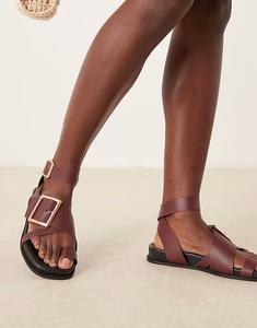Сандалии ASOS DESIGN Flawless из натуральной кожи с петлей для большого пальца в бордовом цвете