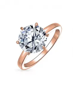 Классическое неподвластное времени круглое кольцо-солитер с кубическим цирконием 3 карата, оправа из 6 крапанов, тонкое кольцо из стерлингового серебра Bling Jewelry, rose