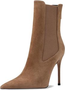 Женские модные ботильоны Pazzion с заостренным носком, средней высоты по голени, на шпильке, с задней молнией и эластичными боковыми вставками, офисные деловые туфли, размер 4-16 US, Brown