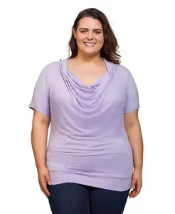 Топ с короткими рукавами и воротником-хомутиком больших размеров 24seven Comfort Apparel, фиолетовый