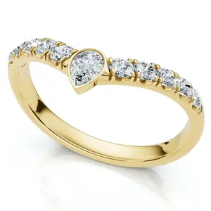 Сертифицированное контурное обручальное кольцо 1/4 карата из 14-каратного золота или платины, выращенное в лаборатории Pompeii2, 14K Yellow Gold