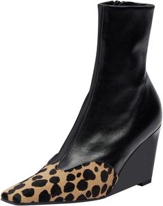 Женские ботильоны Maiyang с квадратным носком, лоскутным дизайном, на щиколотку, с боковой молнией, на платформе и высоком каблуке, стильные для вечеринки, клуба, элегантные короткие ботинки, размеры 4-16 US, Leopard Black