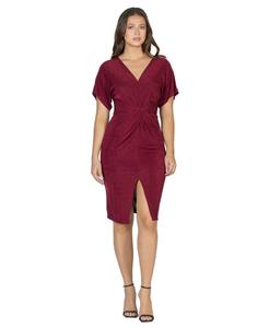 Женское платье с короткими рукавами, V-образным вырезом и разрезом спереди 24seven Comfort Apparel, Wine