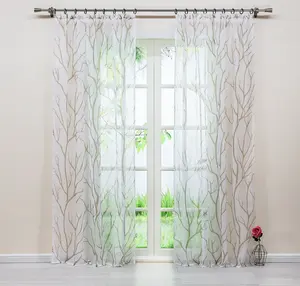 Штора из вуали , 175 x 140 см (В x Ш), оконная панель с узором Ветки песочного цвета, присборенная лента, полупрозрачная, песочный цвет, 1 шт. Joyswahl