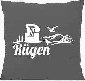 Подушка Huuraa Sofa Cushion Rügen Beach Motif Gift 40x40cm with Filler Steel Grey Cotton Rügen Souvenir Hellweg Druckerei