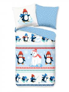 Комплект постельного белья из 2 предметов из фланели 135x200 см с изображением пингвина и полярного медведя в сине-белом цвете JACK, 135x200 см