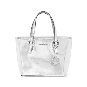 Сумка-шоппер Jet Set из полиуретана через плечо на поясную миниатюрная женская серебристая MICHAEL KORS