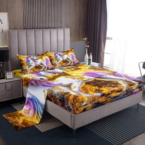 Erosebridal Комплект постельного белья Glitter Unicorn с 3D принтом единорогов и диких животных в галактическом стиле, White Gold