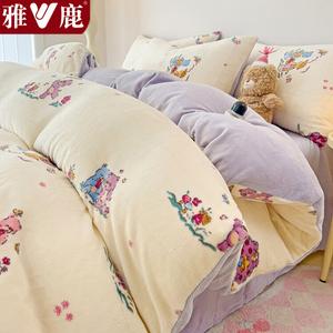 Yalu Комплект постельного белья из 4 предметов (простыня на резинке 200 см, пододеяльник 220х240 см), молочный бархат, утепленный