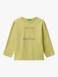 Детская хлопковая футболка с длинным рукавом и логотипом Benetton, Green