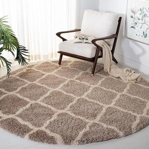 Ковер SAFAVIEH, 92 x 92 см, Hudson Shag Collection Beige/Ivory SGH283S Moroccan Trellis Non-Shedding для гостиной, спальни, столовой, прихожей, плюшевый
